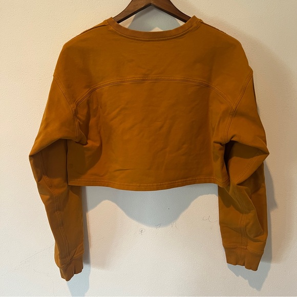 Lululemon Cropped Crew Neck Terry Sweater Raw Shoulder Seams Cuffed Sleeves - Picture 4 of 6